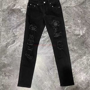 Jeans Designer kleding Amires Jeans denim broek Amies Black Diamond Pierced Jeans Mens Fashion Koreaanse versie High Street Fashion Slim