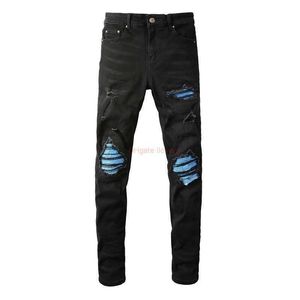 Jeans Designer Kleding Amires Jeans Denim Broek Modemerk Amies Gebroken Gat Blauwe Doek Patch Elastisch Afslanken Zwarte Wassen Show Dun