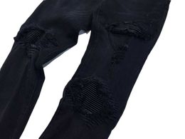 Jeans Designer Vêtements Denim Pantalon Amiiri Mx1 Noir Genou Panneau En Cuir Endommagé Moto High Street Denim Pantalon En Détresse Ripped Ski