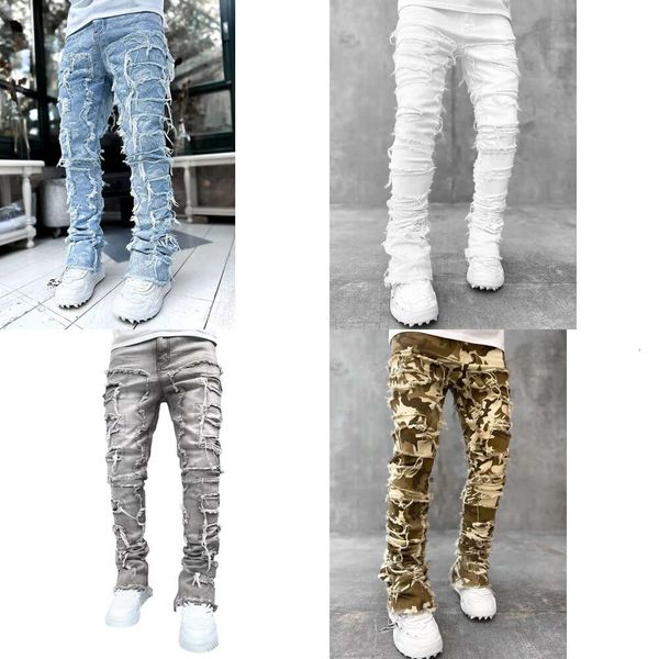 Jeans Diseñador para pantalones para hombre Blanco Negro Rock Revival Biker Hombre Pantalón Agujero roto Bordado Hip Hop Pantalones de mezclilla Letra Jeans Pantalones 961