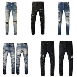 Jeans Designer Jeans for Mens Paint Ruïne Hole High Street Fashion Mode Mode Zwart geperforeerde brief Borduurde Patch Slim Fit Elastische Small Foot Jeans For Men