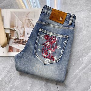 Jeans Designer Designer Men's Fashion Heren jeans lente en zomer stretch slanke broek lichtblauwe mannen idk4