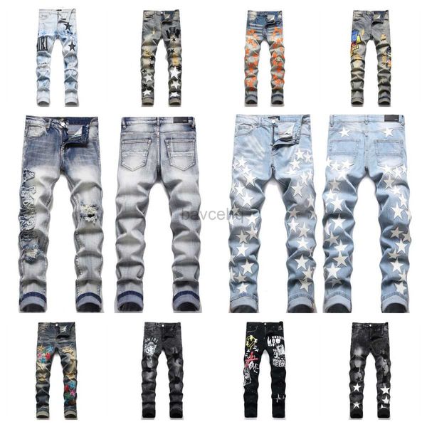 Jeans Designer Mens Jeans High Street Jeans brodés pour hommes Pantalons brodés Extra Large Panneau en denim ouvert Pantalons Hip Hop Tailles asiatiques 29-38 240308