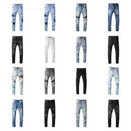 Jeans Designer Jeans pour hommes hip-hop fermeture éclair trou lavage jean pantalon rétro déchiré pli couture hommes conception moto équitation cool pantalon mince violet pour les femmes 28-40SML