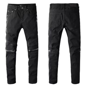 Designer jeans paars 24ss Jeans heren hiphop rits gat wassen jean broek retro gescheurde vouw stiksels mannen ontwerp motorrijden cool slank voor 28