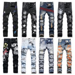 Jeans Designer Mens Jeans Jeans Purple Jeans High Street Hole Star Patch Men's Womens Amirir Star Brodery Pannel Pantal