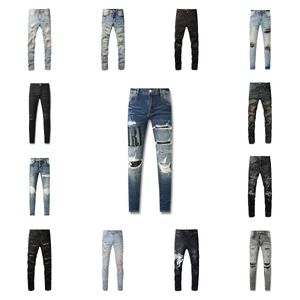 Jeans Designer Mens Purple High Street Hole Star Patch Men's Womens Star Panneau Stretch Slim-Fit Pantal