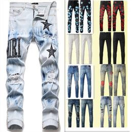Jeans Designer Heren Skinny Desig 55 Kleuren Broek Hippop Sticker Borduren Slanke Denim Rechte streetwear groothandel 29-38SML