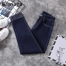 Jeans concepteur pailleté à lamelle coiffure bleu foncé jeans mom chi vintage streetwear hauteur haute longueur de cheville pantalon skinny extensible