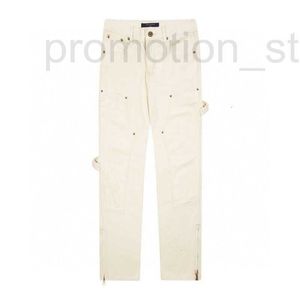 Jeansontwerper echt merk High Street Amerikaanse jeans voor herenstijl klinknagel witte jeans met rechte pijpen met trendy punkhangerontwerp, veelzijdige broek voor herenjeans LDKF
