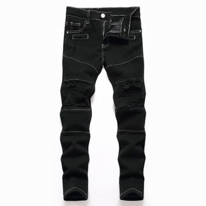 Jeans Européen Américain Moto Garçon Noir Stretch Droit Jeans Enfants Casual Pour Les Saisons Denim Pantalon Enfants Pantalon 6-16 230614