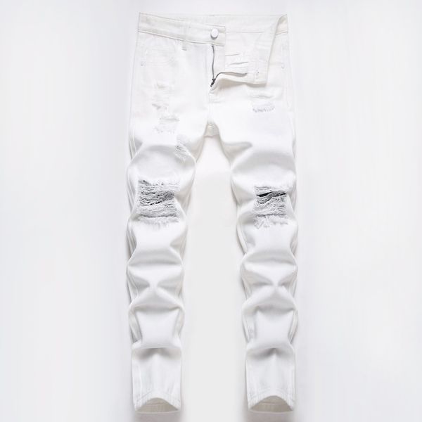 Jeans Garçons Européens Et Américains Pur Blanc Droite Déchiré Mi-taille Coton Lavé Casual Jeans Pantalon 230617