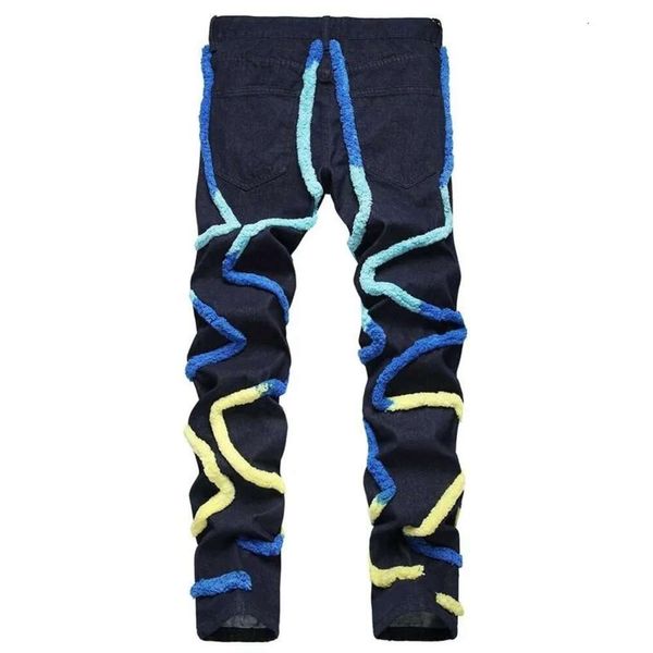 Jeans personnalité européenne Caterpillar rayé Slim taille moyenne pantalon Hip Hop extensible décontracté coupe à la mode comme un homme de créateur haut de gamme