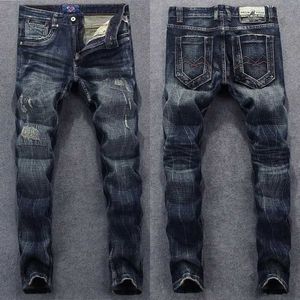 Jeans Fashion Designer Mens Jeans Retro Black Blue Slim Fit Elastic Cardigan Jeans Heren broek Italiaanse retro casual jeans HOMBRE J240507