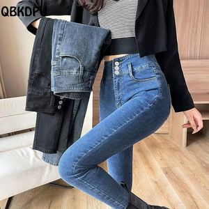 Jeans Mode Hoge Taille Skinny Jeans Vrouwen 2022 Effen Kleur SingleBreasted Stretch Potlood Broek High Street Hip Wrap Denim Capri