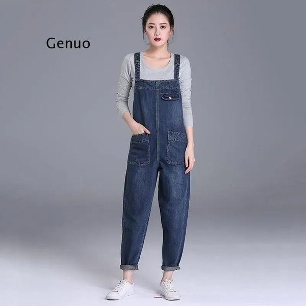 Jean mode poche ample jean femmes automne bavoir pantalon salopette bandoulière combinaison grande taille marque Denim jean pantalon