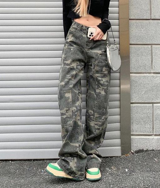 Jeans Mode Nouveau Pantalon De Camouflage Militaire Américain Hip Hop Street Dance Lâche Jambe Large Travail Jeans Femmes Ins Tendance Pas Cher En Gros
