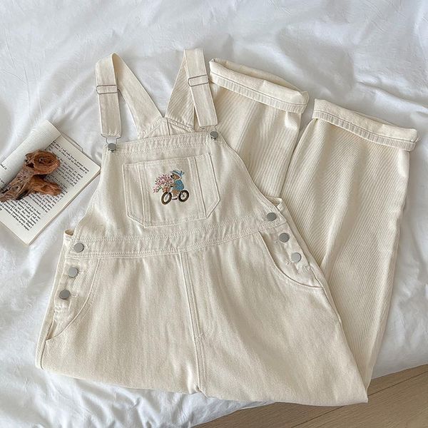 Jeans Fashion White Denim Pantalons Sauthoue femme Cartoon Bear Brodery Jean High Wide Jam Legrs Casual Female Femme Suit