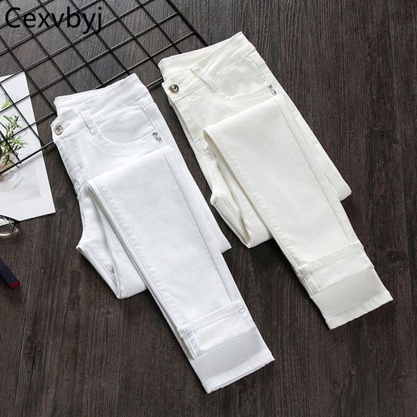 Jeans mode blanc skinny blanc pour les femmes pantalon de crayon de jean élégant