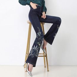 Jeans ferzige new brodery pantalon flare skinny stretch jeans femmes mode haute taille de taille slim décontractée plus taille