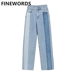 Jeans Finewords rétro d'épissage couleur hard haruku jean haut taille coréenne de style coréen jean complet plus longueur plus taille pantalon lâche