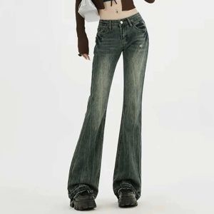 Jeans Flared Jeans Dames Distressed American High Street Spicy Girl Slim Pants Retro Low Rise Y2K 2000S Boot Cut Jeans Streetwear