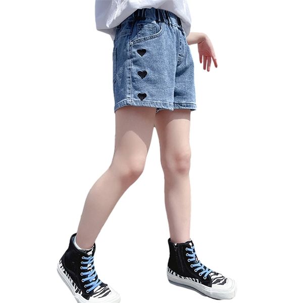 Jeans For Girl Heart Pattern Kids Short Summer Kid's Casual Style Ropa para niños 6 8 10 12 14 210527