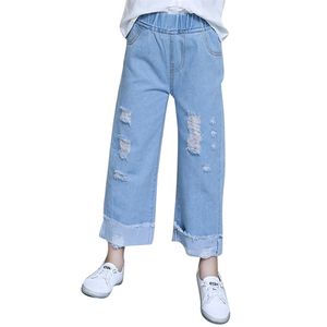 Jeans voor meisje gat kinderen manchetten kinderen lente herfst kleding 6 8 10 12 14 210527