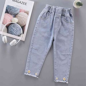 Jeans for Girls Floral Jeans for Girls Embroidery Jeans for Kids Girls Casual Style Kid Dessen Lente herfst 210412