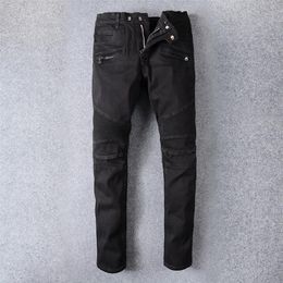 Jeans pour homme Designer Black Fit Skinny Rip Skull Slim Biker Mode Hommes Denim Détresse Classique Culte Rappeur Zipper Poche Longue St202Y
