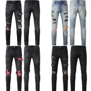 Jeans voor heren designer jeans skinny jeans Biker White Long Ripped Ripped Rips Fashion Slim Fit Straight Distressed Hole Motorcycle Male Stretch Denim Broek