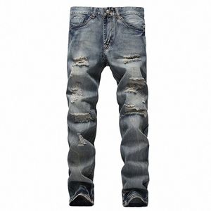 Jeans pour hommes Distred Ripped Vintage Mer Bleu Denim Pantalon Slim Fit Rayé Crayon Pantalon Casual Lg Pantalon Jeans Hommes I9dk #