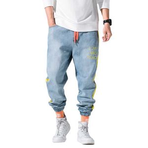 Jeans voor mannen trekkoord potlood broek vintage volledige lengte losse mode letter afdrukken cowboy broek mannelijke kleding 210601