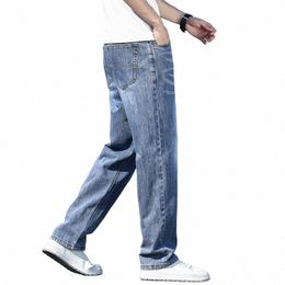 Jeans pour hommes lâche jambe droite haut de gamme jambe large grande taille stretch pantalon décontracté d'âge moyen quatre mers h8uI #