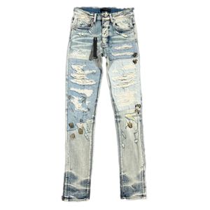 jeans voor heren jeans stack jeans heren Recht Heren Biker Hole Stretch Denim Casual Jean met rits zwart KLASSIEK skinny leg fit Paarse Jeans denim slim skinny fashion