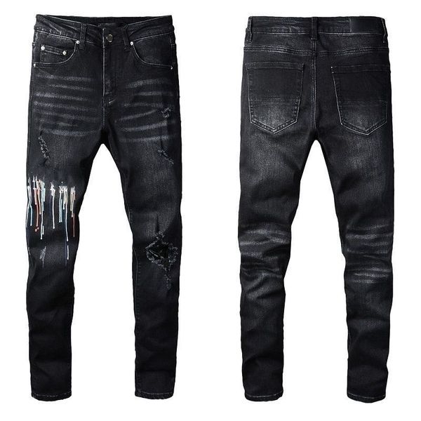 jeans pour hommes jeans femmes jeans de créateur hommes hommes badge déchirures stretch noir jean mode homme coupe slim lavé moto denim pantalon lambrissé hip hop L2