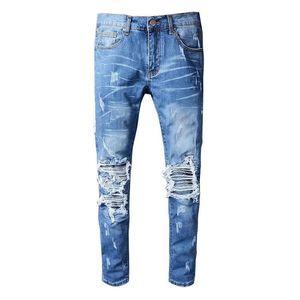 Jeans pour hommes rock revial jean hommes broderie quilting déchiré femme marque tendance vintage jeans droits pantalon de créateur skinny distrresse pantalon marine
