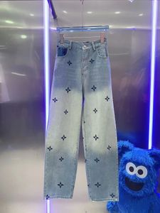 Jeans voor dames hot luxe merk Hoge taille Straat uitgehold Casual blauwe rechte spijkerbroek lente herfst brief bedrukte broek uitgehold 4 stijlen