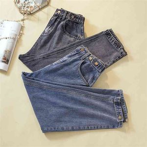 Jeans para mujeres Tallas grandes Otoño Cintura alta Suavizante suelto Tobillo Longitud Mamá Denim Harem Pantalones 4XL 5XL 210629