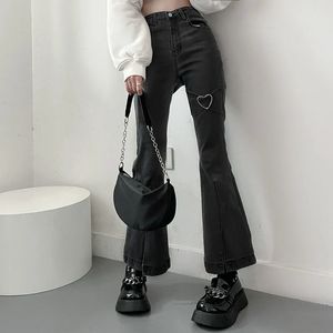 Jeans voor Vrouwen Vintage Zwarte Denim Flare Broek Streetwear Hoge Taille Slanke Moeder Broek Harajuku Y2K Broek 240314