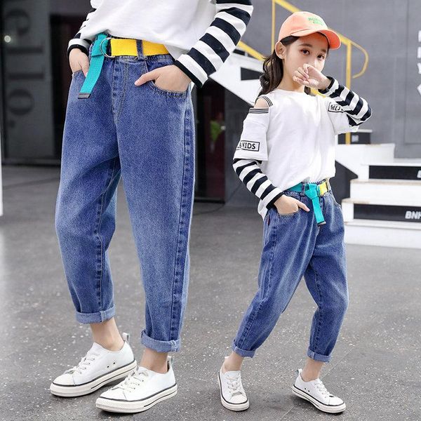 Jeans fille Denim pantalon enfants ceinture 4-14 ans mode coréenne taille haute Vintage fille sarouel pour adolescent