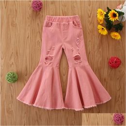 Jeans Girls Autumn Childrens Tide In de kleine kinderen Broken Hole Bell Bot Mticolor Groothandel drop levering Baby Kids Maternity Clo DHQ7C