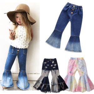 Jeans meisjes bell-bodem broek elastische taille lente kinderen broeken outfits baby flare kostuum mode kinderkleding jyf 230317