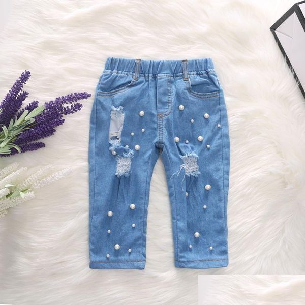 Jeans filles jean mode enfants bébé élastique trou de taille élastique déchiré de pantalon de dim de pantalon pour 2 à 7 ans