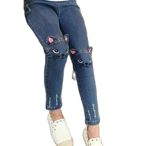 Jeans filles printemps automne vêtements pour enfants enfants dessin animé chat broderie crayon pantalon bébé fille 2-10 ans