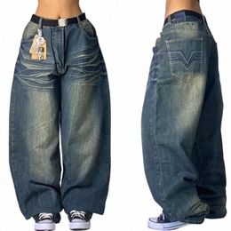 Jeans Harajuku Retro Color sólido Jeans sueltos Señoras Y2K Pantalones azules Mujer Nuevo Punk Rock Hip Hop Gótico Pantalones de pierna ancha Streetwear K17u #
