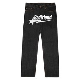 Jeans Hip Hop Badfriend Letter Impression Band Pantalon noir 2023 New Haruku Fashion Punk Rock Wide Foot Pants Streetwear