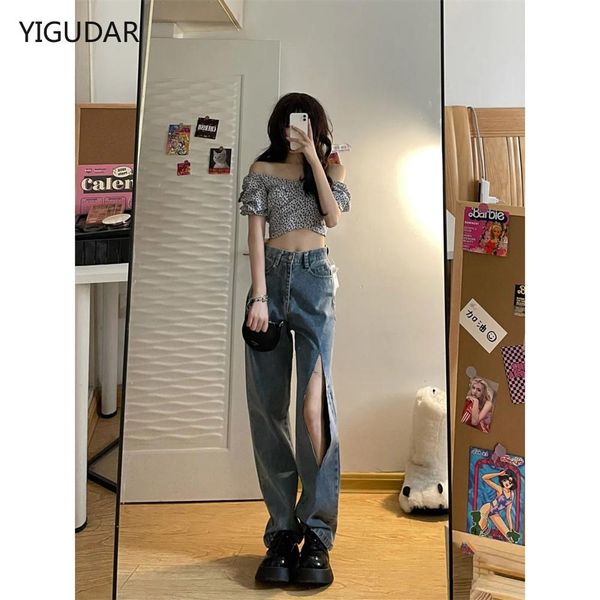 Jeans Hip Hop jean femmes chaîne pantalon cassé découpé à la mode scène danse porter pantalon fendu femme Streetwear déchiré jean pour les femmes