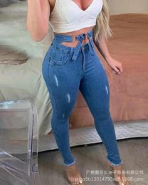 Jean taille creuse pantalon en jean extensible jean femme taille haute jean déchiré longueur de lavage pantalon pancil taille à lacets pantalon Deinm