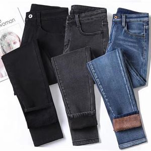 Jeans Offre spéciale hiver taille haute thermique chaud jean pantalon pour femmes polaire doublé Denim pantalon extensible pantalon slim jean nouveau